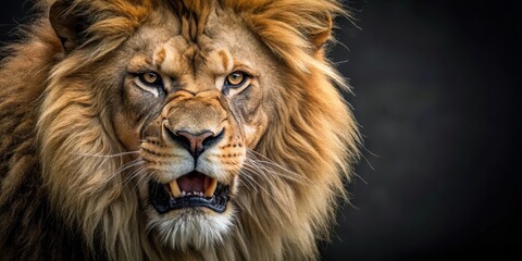 Fototapeta premium Intense facial expression of a lion , snarl, fierce, snarl, fierce, ferocity