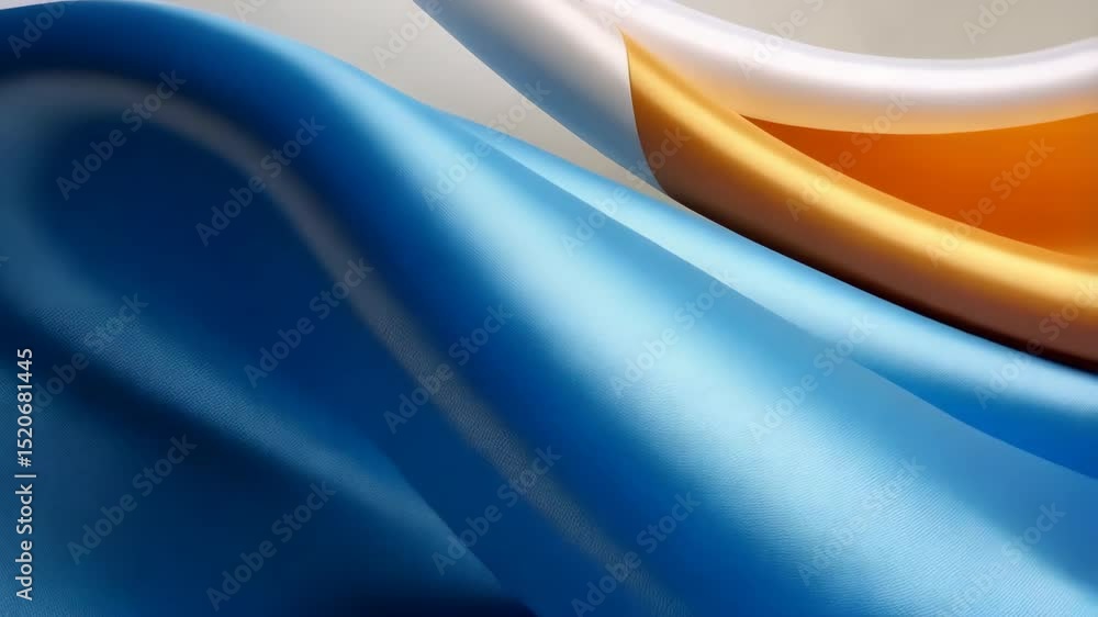 Poster abstract flowing colorful fabric background with orange, blue, and white waves creating a smooth, el