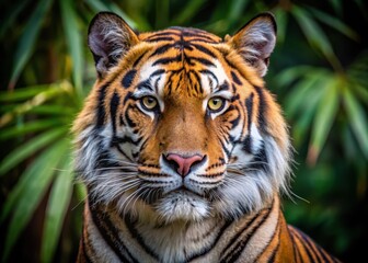 Obraz premium A large tiger gazing intently into the camera with a piercing stare
