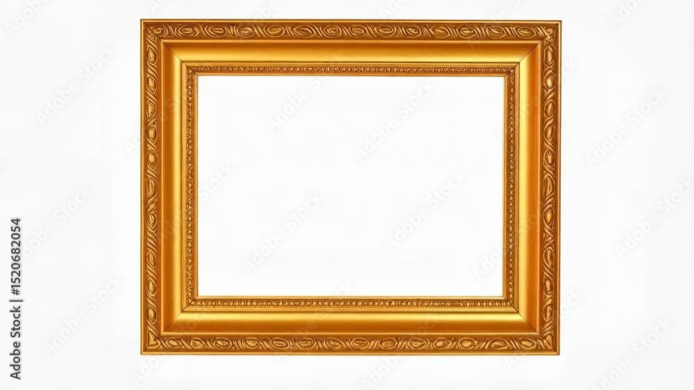 Aufkleber ornate rectangular gold picture frame with embellished edge on a plain white background for artwork 