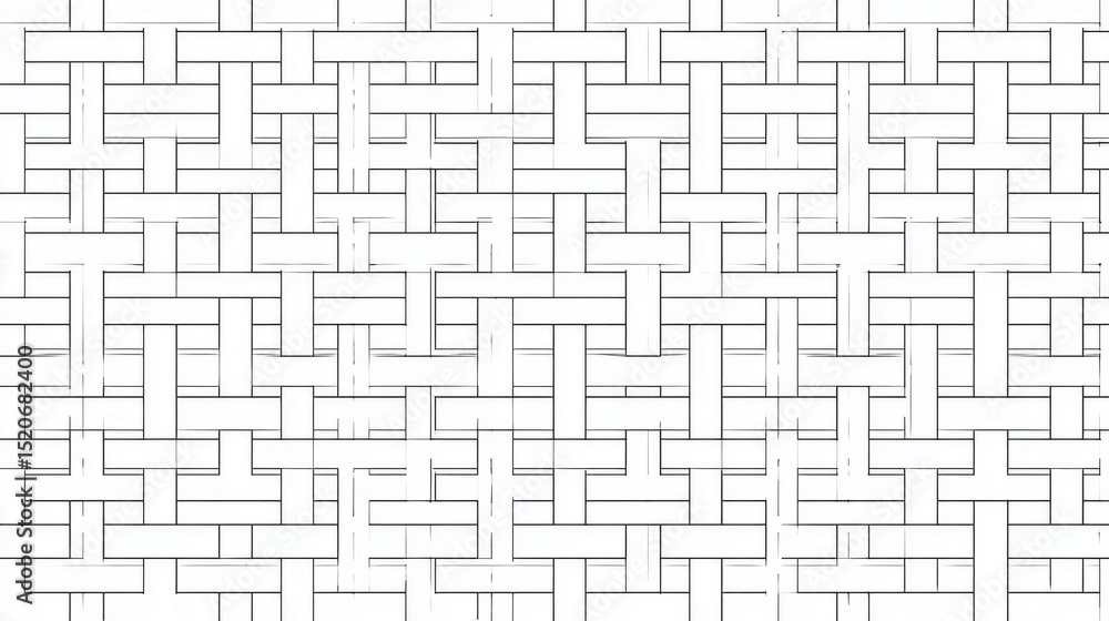Poster monochromatic geometric pattern of interlocking black-outlined rectangular shapes in a grid-like for