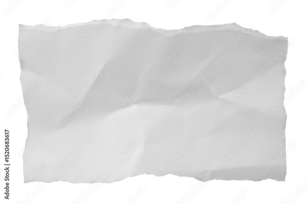 Poster isolated torn piece of white paper with crumpled texture on black background for collage and design 