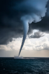 Whirlwind over the sea against the backdrop of a stormy sky.Tornado Sea
