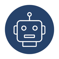 Robot head icon on blue circle icon illustration element