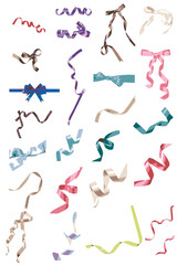 Colorful Ribbon Collection Bows Curls and Swirls. Vector Illustration