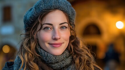 Smiling woman from different country, portrait with warm light and soft background, expressing joy and cultural diversity