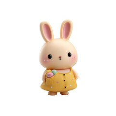 Obraz premium Adorable 3D Rendered Easter Bunny in Yellow Dress Holding Pastel Eggs