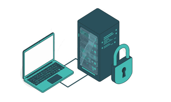 Isometric Data Security & Server Protection Illustration