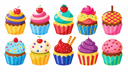 set of colorful cupcakes