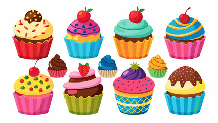 set of colorful cupcakes
