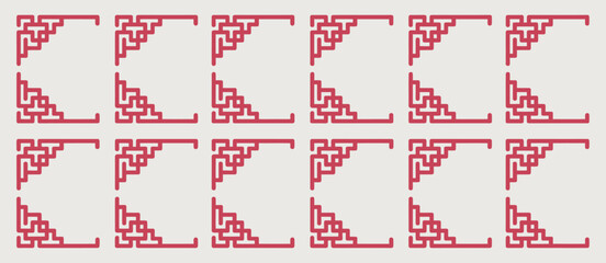 Twelve Red Chinese Corner Ornaments Design Elements