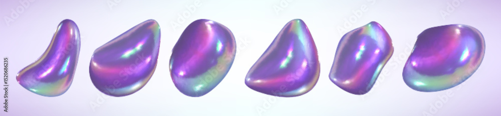 Poster holographic iridescent liquid abstract shapes isolated on light background. colorful fluid gradient 