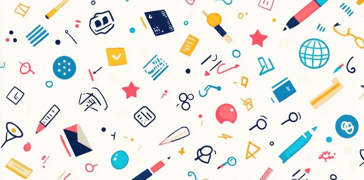 Creative study tools pattern background and playful education theme.