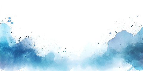 Blue watercolor splash with abstract bubbles and clear water drops in motion, creating a fresh, clean texture