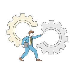 歯車をつなぐビジネスマン