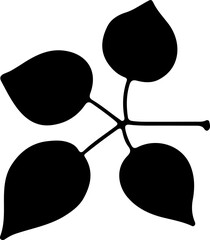  Delicate Branch with Four Leaves Silhouette: A Charming Botanical Design Representing Nature's Growth, Symmetry, and Subtle Beauty.