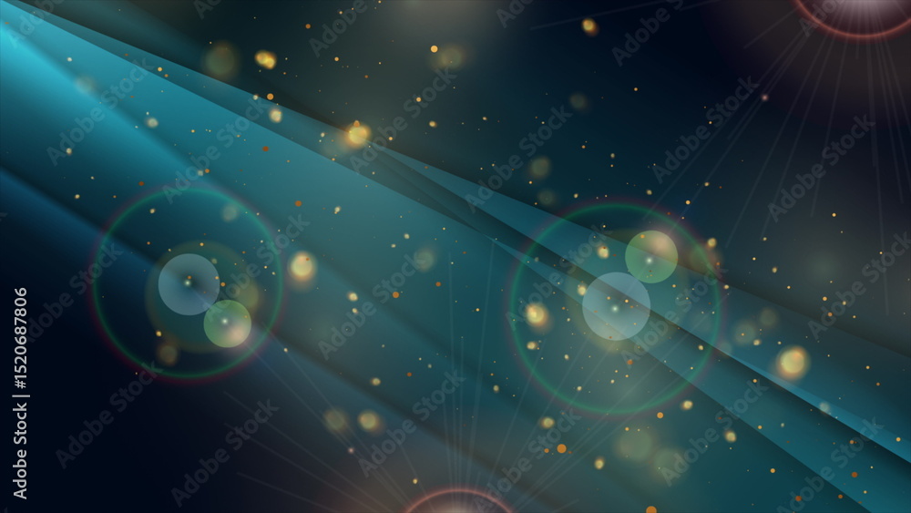 Aufkleber blue smooth stripes and golden bokeh lights abstract retro background