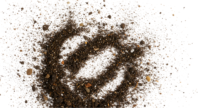 Isolated Pile of Dark Brown Soil with Small Rocks on a Black Background for Gardening and Agriculture Projects