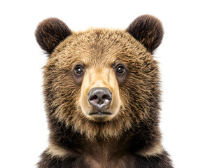 Big grizzly brown bear and cub in the snow, a close-up portrait of the wild mammal in nature