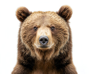 Big grizzly brown bear and cub in the snow, a close-up portrait of the wild mammal in nature