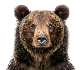 Obraz premium Big grizzly brown bear and cub in the snow, a close-up portrait of the wild mammal in nature