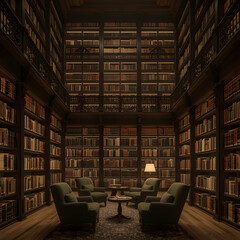 Literary Haven: A grand library filled with countless books creates a world of knowledge, inviting exploration and discovery in a space that embraces the beauty of literature.