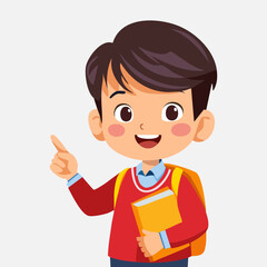 Smiling boy pointing right vector illustration