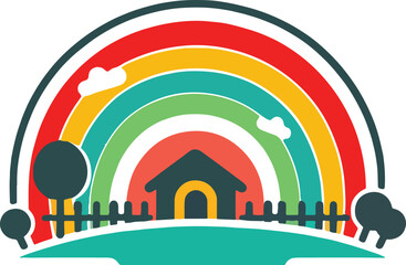 logo with an illustrated rainbow in a spectrum of colors, representing a children's daycare's joy and diversity