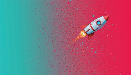 Colorful Rocket Launching Into Space Against a Bright Abstract Background