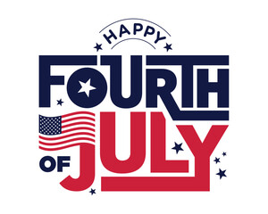 4th of July banner design for USA Independence Day celebration Poster, Printable, Social Media, Sale, Web Banner with Fourth of July logo, text, stars,  American flag isolated on white background