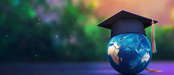 Study abroad business in universities in worldwide, graduation cap in globe earth 