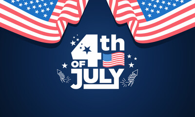4th of July Independence Day Vector Typographic 
Poster Banner. USA patriotic American flag background border for Web Banner, Social Media, Sale, Promotion, Event, Party, Marketing, Advertising, USA
