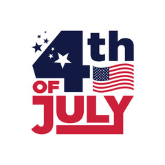 4th of July banner, USA Fourth of July logo 
isolated on white background with american flag, 
stars, vector design for Independence Day 
celebration poster, social media, template