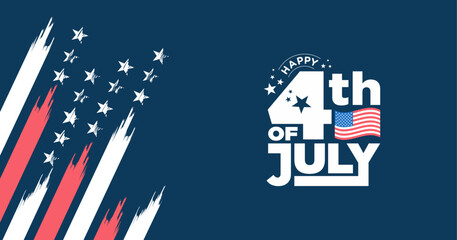 Vector dark blue banner for 4th of July USA with 
Typographic logo, text, Patriotic waving American 
flag background border corner for 
Web Banner, Social Media, Sale, Promotion, Marketing