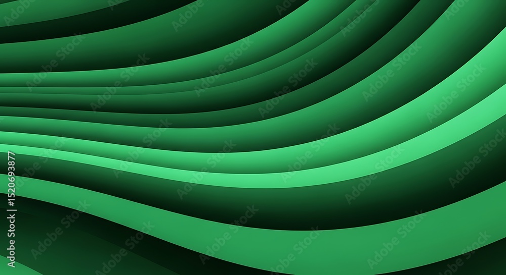 Poster abstract green wave background with layered curves and gradient shades for design projects