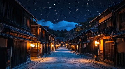 Night Street in a Traditional Japanese Town
