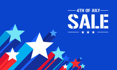 USA Independence Day Sale Banner, 4th of July 
Modern Simple Flat Patriotic dark blue 
abstract stars celebration background 
festive border template for Web, Ads, Social Media