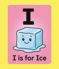 Adorable Ice Cube Illustration: A Fun Alphabet Flashcard for Kids