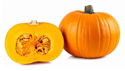 Pumpkins on Isolated White Background – Orange Winter Squash with Thick Skin and Seed Interior