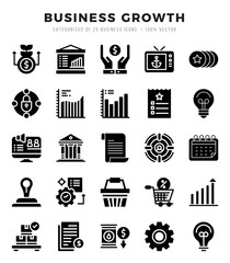 Set of simple Glyph Business Growth Icons. Glyph art icons pack.