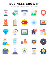 Business Growth Icons Pack. Flat icons set. Flat icon collection set. Simple vector icons.