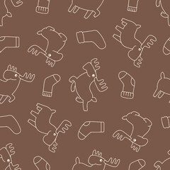 Outline Moose Animal Sock Pattern Vector Illustration Seamless for Background Wallpaper Packaging