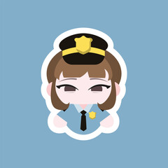 Colored Chibi Policewoman Cartoon Illustration