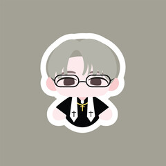 Colored Chibi Pastor Cartoon Illustration