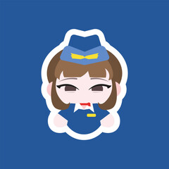 Colored Chibi Flight Attendant Cartoon Illustration