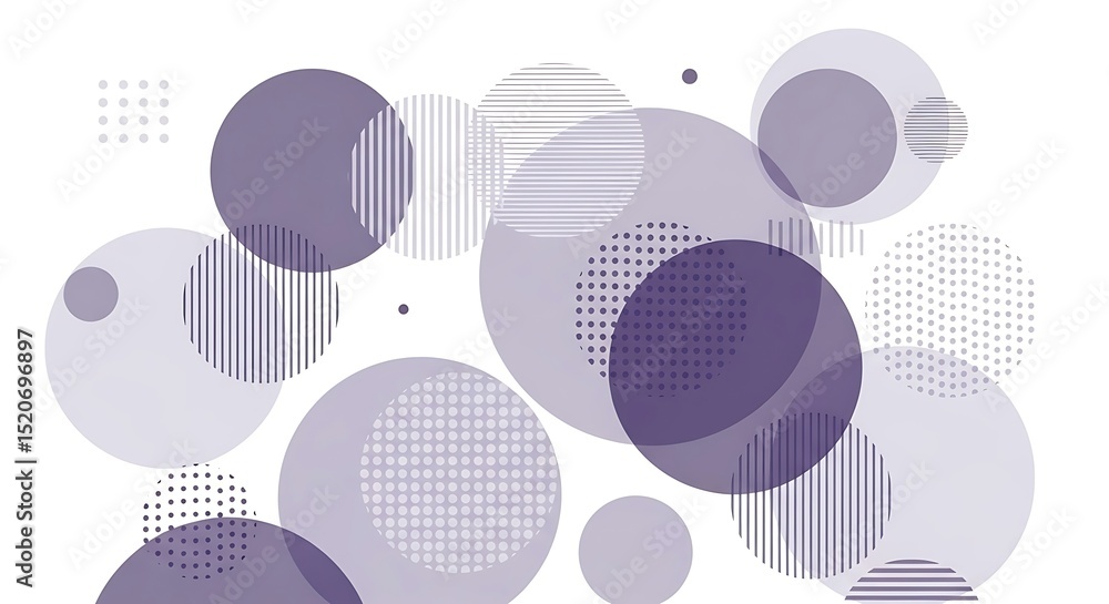 Poster abstract purple and white geometric pattern with overlapping circles and dots