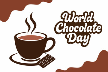 World Chocolate Day for poster. Hot chocolate drink with steam in a cup and chocolate bar on plate. Social Media Post Template Flat Cartoon Background Vector Illustration. 
