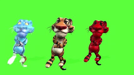 A quirky and fun 3D animated video featuring a dancing duo of a tiger and a blue creature.