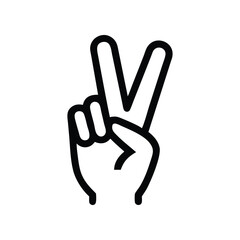 Fototapeta premium A clean, bold black line drawing depicts a hand making a peace sign.