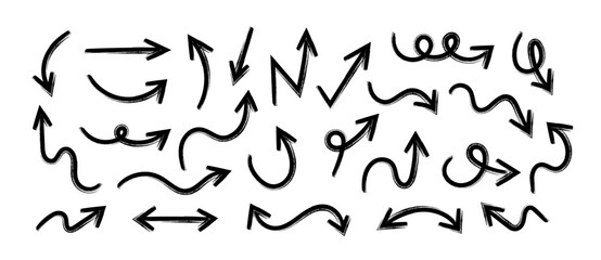Hand Drawn Arrows Set vector collection, Grunge arrow brush drawn, sketched scribbles doodle symbols decorative element design illustration	